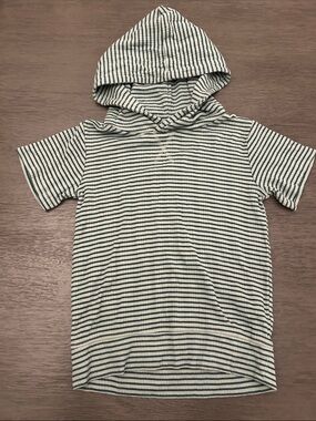 kate quinn mint and green Striped Hooded Short Sleeve Top